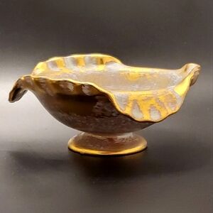 1950's Stangl 22kt Antique Gold Light Aqua Turquoise Blue 5 1/4" Bowl 4074